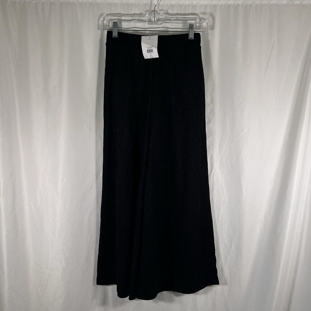 New Topshop Pants Women's 2 Black Ribbed Lightweight Wide Leg Poly Blend